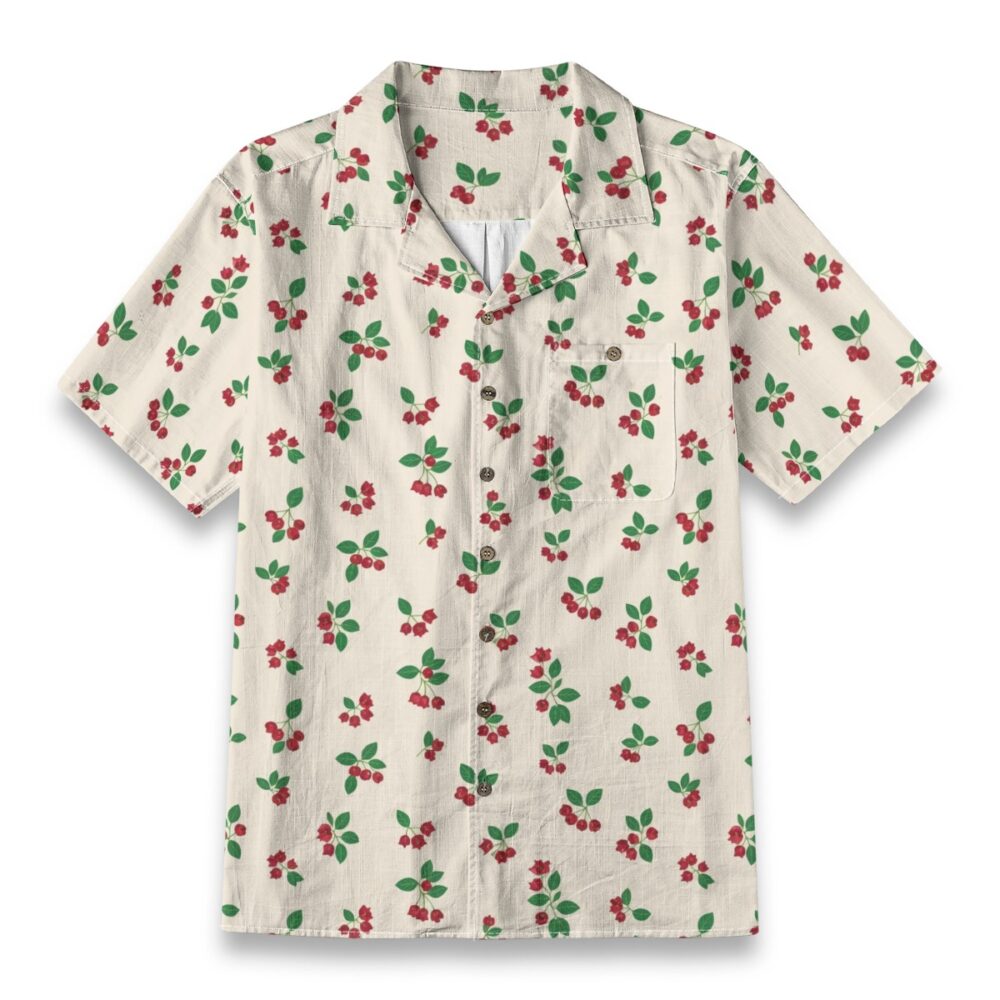 Arbutus Berry Cream Floral Hawaiian Shirt