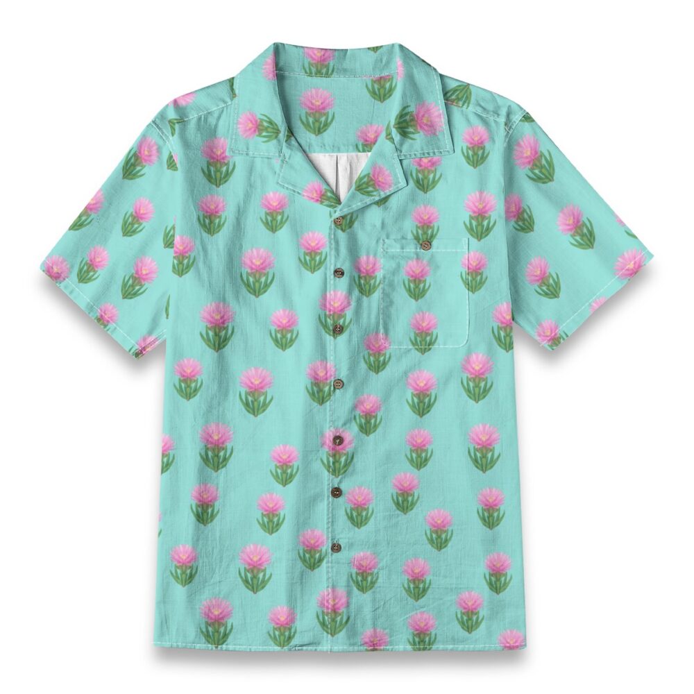 Ice Plant Aqua Bright Coastal Floral Shirt