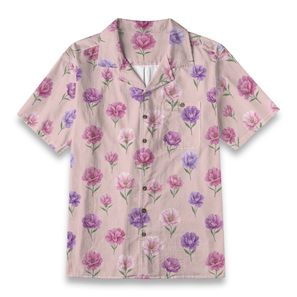 Godetia Pink Garden Soft Floral Resort Shirt